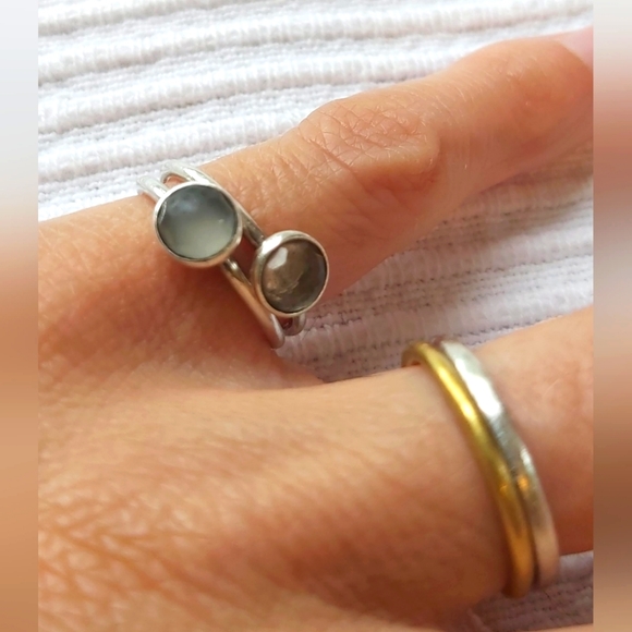 Pandora crystal rings..  Aquamarine type and Smokey Onyx Rings..  Minimalist - Picture 3 of 4